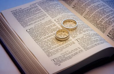 Christian marriage (wedding rings on an opened bible)